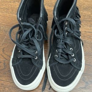 Black suede fringe vans size 6.5 woman’s
